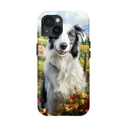 Border Collie Dog Tuscany Vineyard Flowers