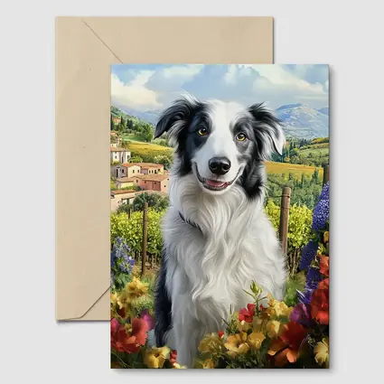 Border Collie Dog Tuscany Vineyard Flowers