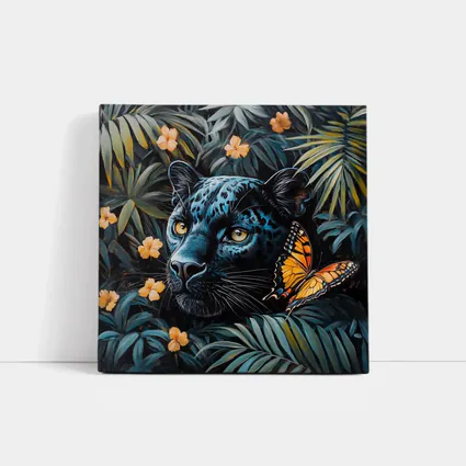 Black Panther Butterfly Tropical Jungle Painting