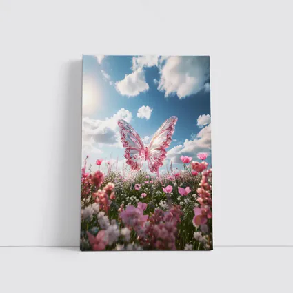 Crystal Butterfly Pink Flowers Blue Sky