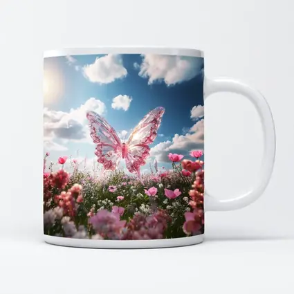 Crystal Butterfly Pink Flowers Blue Sky