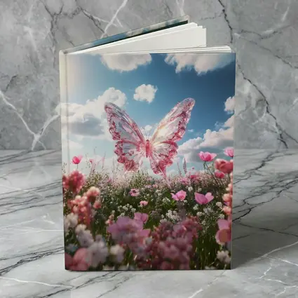 Crystal Butterfly Pink Flowers Blue Sky