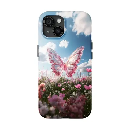 Crystal Butterfly Pink Flowers Blue Sky