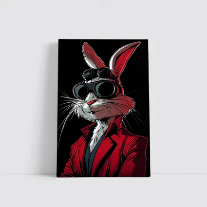 Cool Rabbit Red Suit Black Background Art