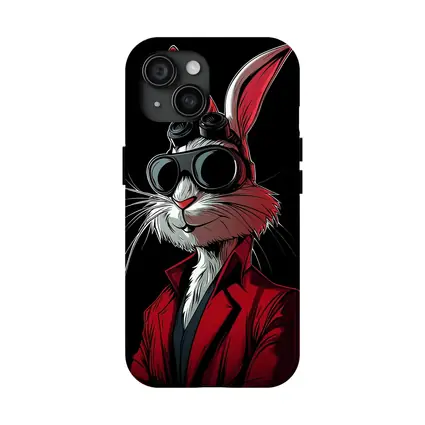 Cool Rabbit Red Suit Black Background Art