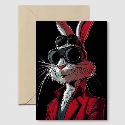 Cool Rabbit Red Suit Black Background Art