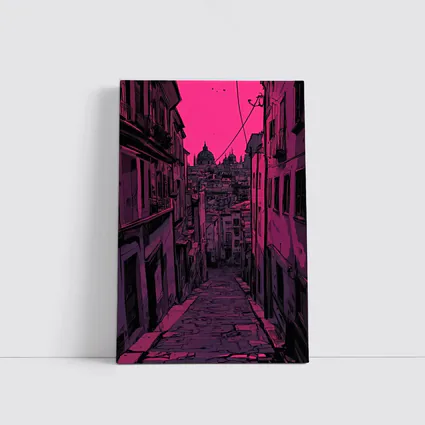 Narrow Alley Pink Sky European City Art