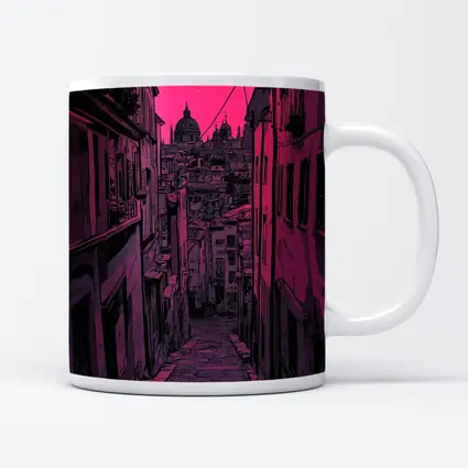 Narrow Alley Pink Sky European City Art