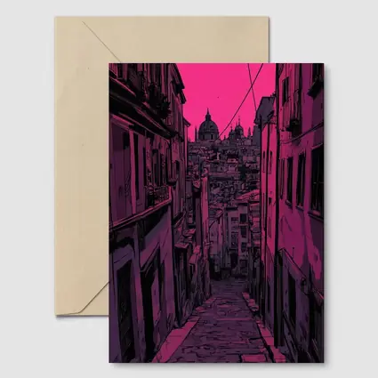 Narrow Alley Pink Sky European City Art