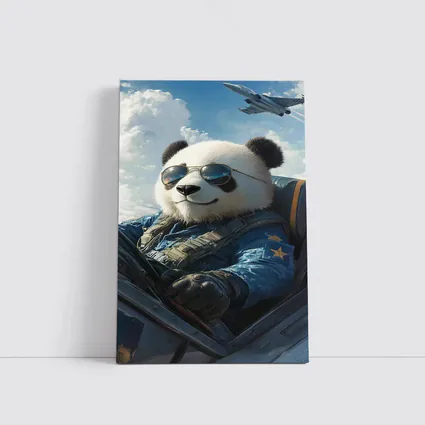 Cool Panda Pilot Flying Fighter Jet Sky