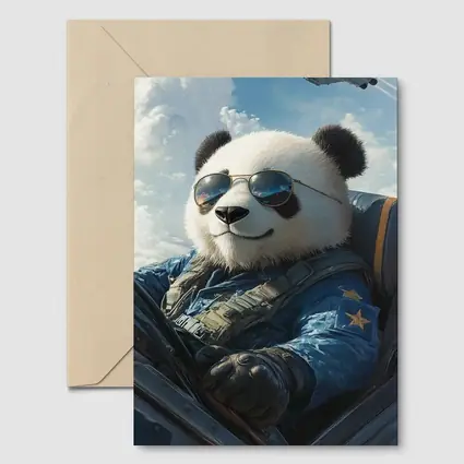 Cool Panda Pilot Flying Fighter Jet Sky