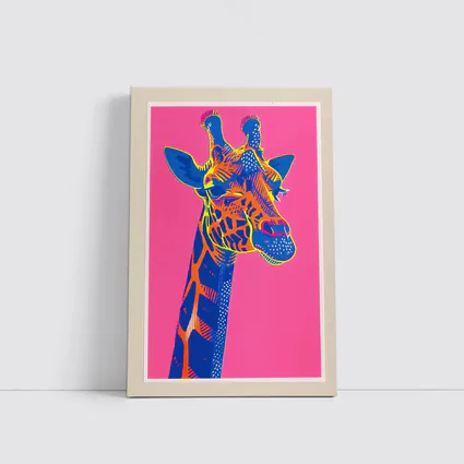 Pop Art Giraffe Portrait on Pink Background
