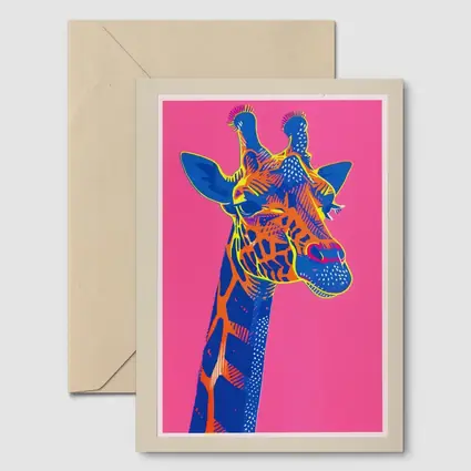 Pop Art Giraffe Portrait on Pink Background