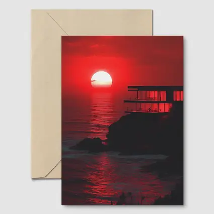 Modern Cliffside Villa Red Ocean Sunset