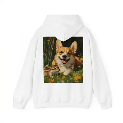 Corgi and Chipmunk Oil Painting Floral Meadow