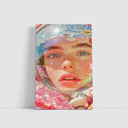 Freckled Girl Astronaut Helmet Rainbow Glitter