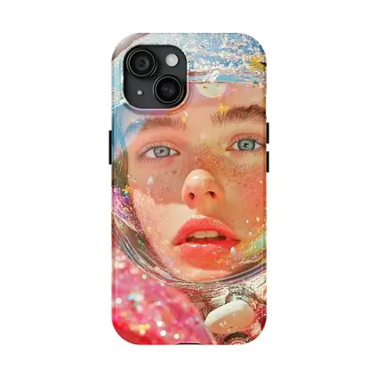 Freckled Girl Astronaut Helmet Rainbow Glitter