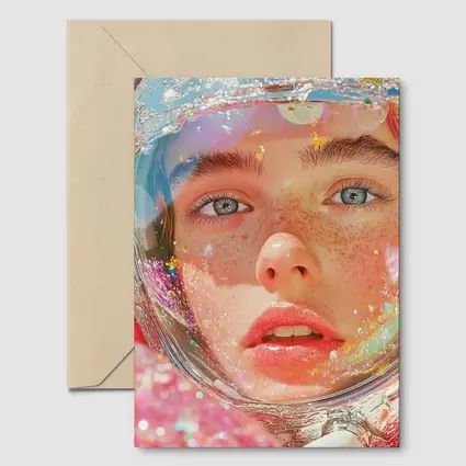 Freckled Girl Astronaut Helmet Rainbow Glitter