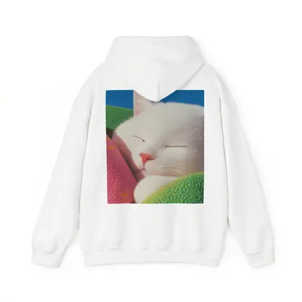 Sleeping White Cat Colorful Blankets Blue Sky