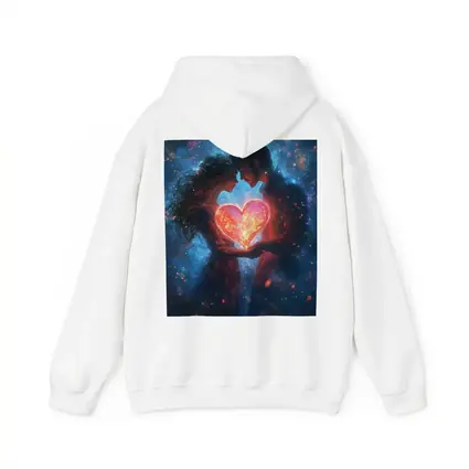 Couple Holding Glowing Heart Cosmic Galaxy