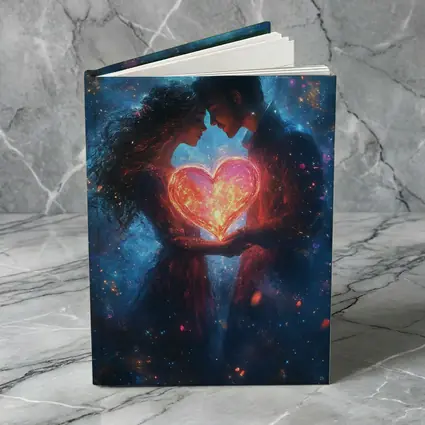 Couple Holding Glowing Heart Cosmic Galaxy