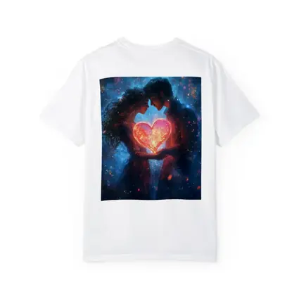 Couple Holding Glowing Heart Cosmic Galaxy