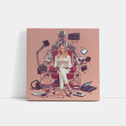 Woman Boss Tech Throne Pink Background Illustration