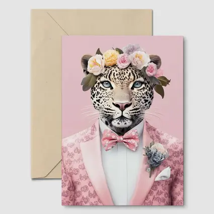Leopard Flower Crown Pink Suit Portrait