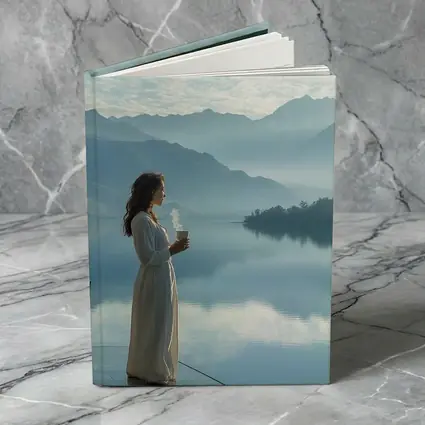 Woman With Coffee Mountain Lake Morning View