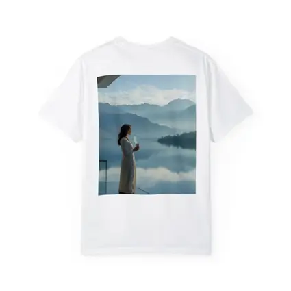 Woman With Coffee Mountain Lake Morning View