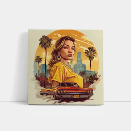 Lowrider Girl Los Angeles Palm Trees Illustration