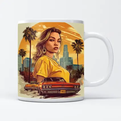 Lowrider Girl Los Angeles Palm Trees Illustration