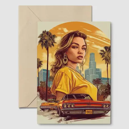 Lowrider Girl Los Angeles Palm Trees Illustration