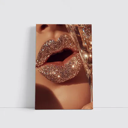 Gold Glitter Lips Champagne Glass Close Up