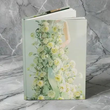 Asian Woman Green Dress White Flowers