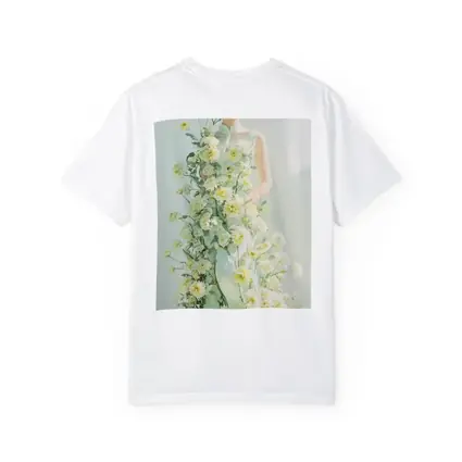 Asian Woman Green Dress White Flowers