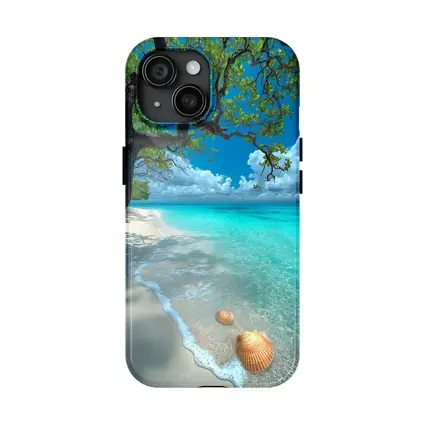 Tropical Beach Seashells Clear Turquoise Water Tree