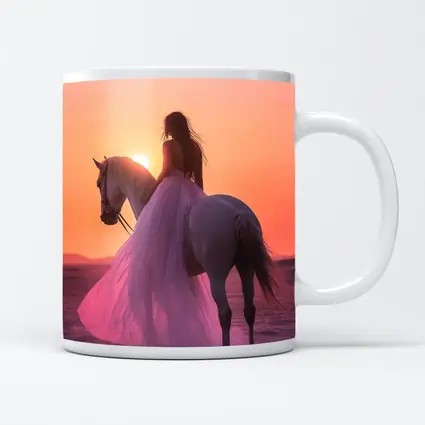 Woman on White Horse Desert Sunset