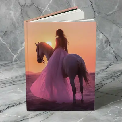 Woman on White Horse Desert Sunset