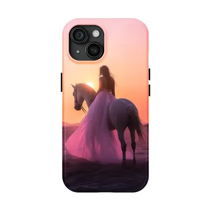 Woman on White Horse Desert Sunset
