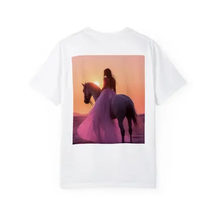 Woman on White Horse Desert Sunset