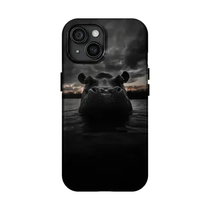 Hippo Rising From Dark Stormy Water