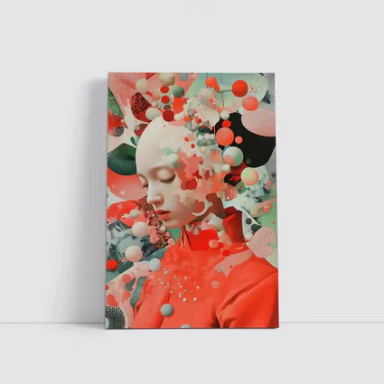 Surreal Woman Portrait Floating Coral Spheres