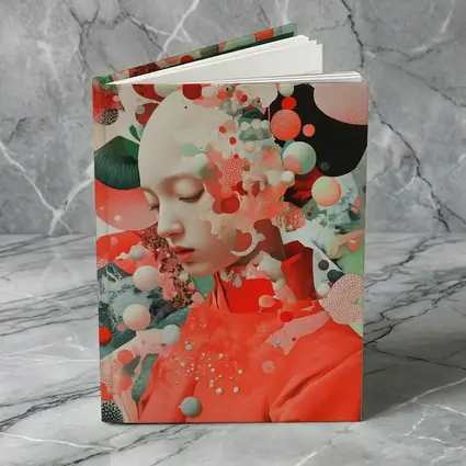 Surreal Woman Portrait Floating Coral Spheres