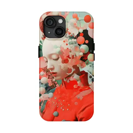Surreal Woman Portrait Floating Coral Spheres