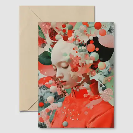 Surreal Woman Portrait Floating Coral Spheres