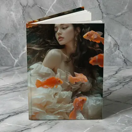 Woman Underwater Surrounded By Orange Goldfish