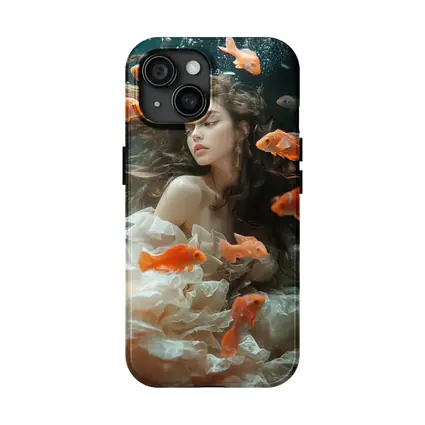 Woman Underwater Surrounded By Orange Goldfish