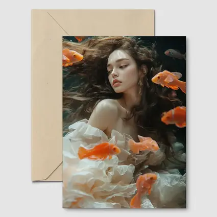 Woman Underwater Surrounded By Orange Goldfish