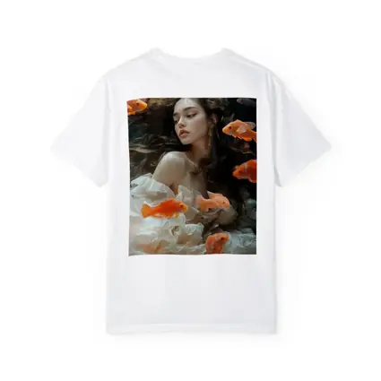 Woman Underwater Surrounded By Orange Goldfish